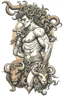 Minotaur and mythological Medusa tattoo design idea