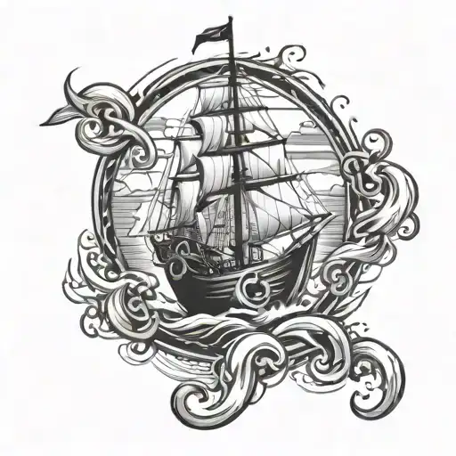 Boat and Anchor breaking free tattoo design idea