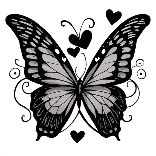infinity symbol with butterfly and little hearts tattoo design idea