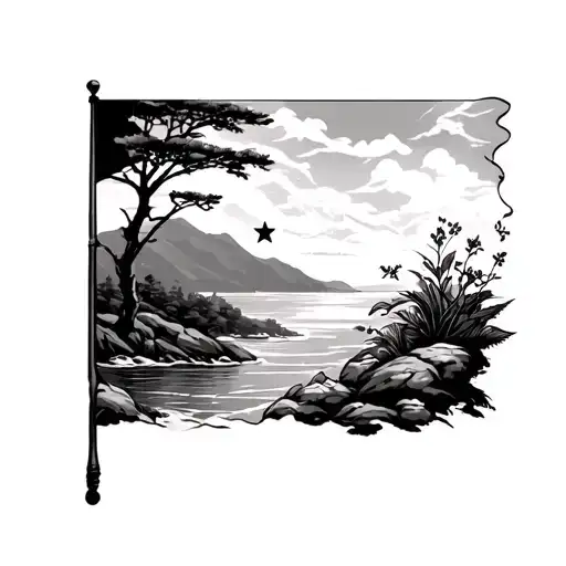 Azores flag and nature scene tattoo design idea
