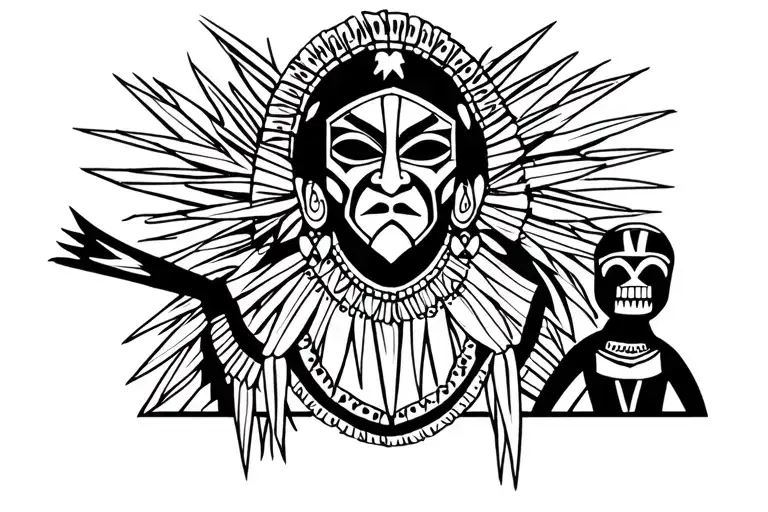 African mask witch doctor holding a voodoo doll tattoo design idea