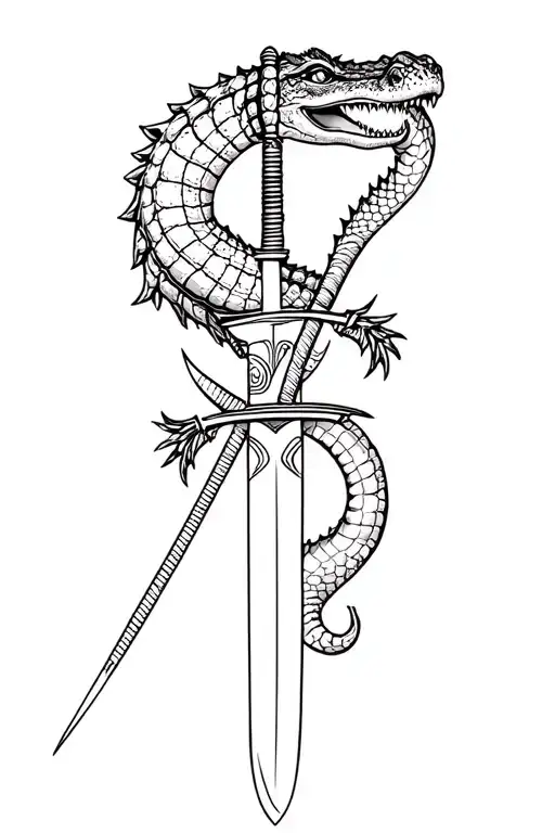 alligator samurai sword tattoo design idea