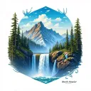 Waterfall mountain range tattoo design idea