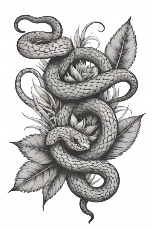 snake and plants intertwined tattoo design idea
