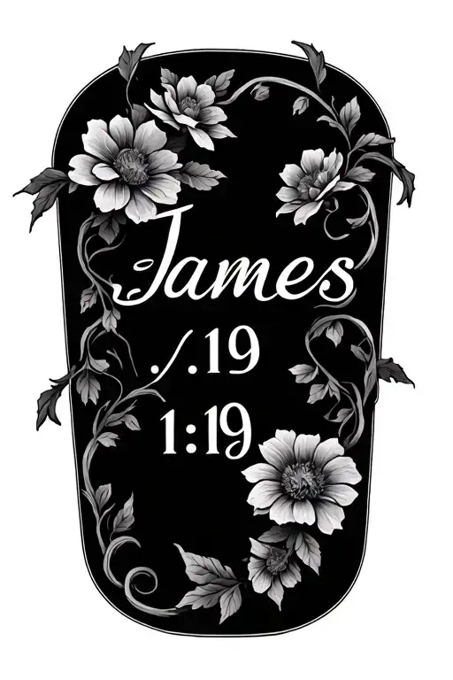"James 1:19" flowers intertwined vines tattoo design idea