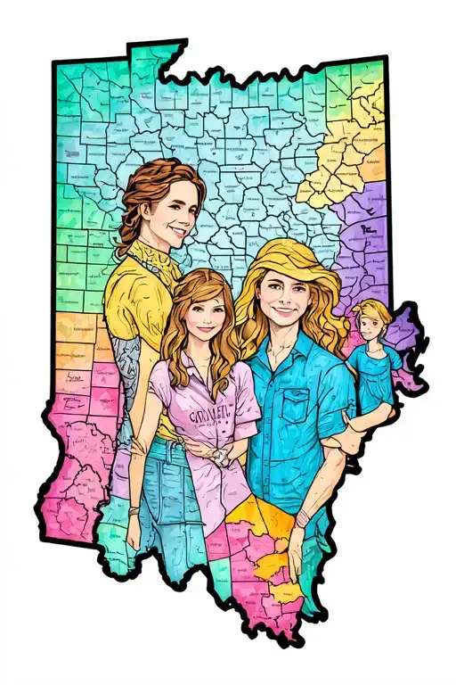 wife hilarie Kentucky. husband Jim Ohio.  family together in Indiana.  wants outlined colored states or OH KY IN tattoo design idea