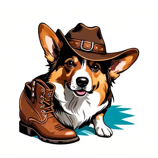 a corgi wearing a cowboy hat and cowboy boots tattoo design idea