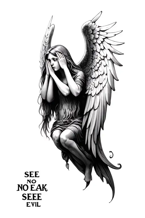 angel see no evil hear see speak no evil tattoo design idea