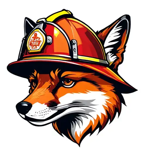 Fox head wearing Fireman helmet. tattoo design idea