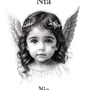 "Nia" baby daughter face tattoo with angel wings made tattoo design idea