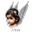 "Nia" baby daughter face tattoo with angel wings made tattoo design idea