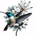 Hummingbird And Dragonfly perched tattoo design idea