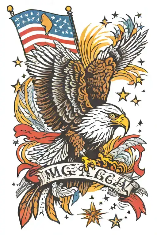 " MAGA" with fireworks and eagle tattoo design idea