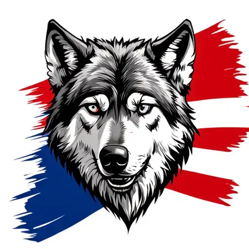 wolf in front of a Puerto Rican flag tattoo design idea