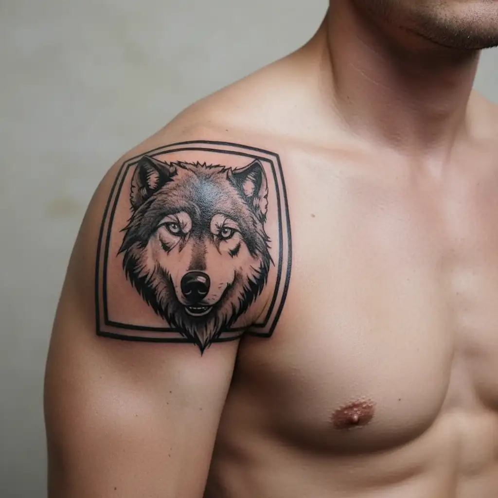 wolf in front of a Puerto Rican flag tattoo design idea