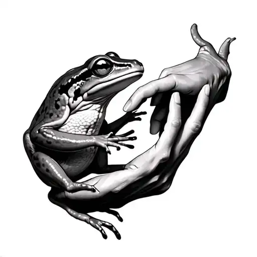 frogs hands reaching for each other tattoo design idea
