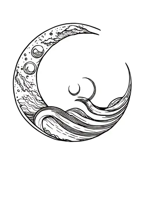 moon and waves couple tattoo design idea