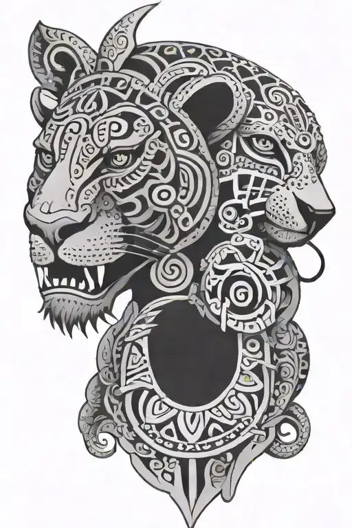 Aztec jaguar leg sleeve tattoo design idea