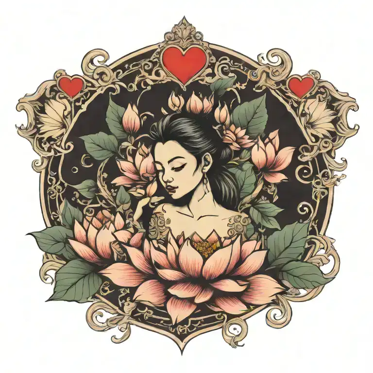 Female, Lotus Flower, Book, Heart/Love tattoo design idea