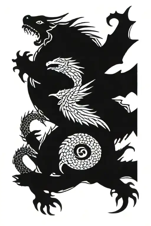 Sleeping dragon with wings and long tail  tattoo design idea