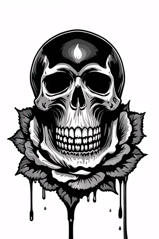 Skull with rose, dripping like a candle tattoo design idea
