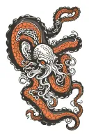 Tattoo sleeve on shoulder of an angry octopus with long tentacles twisted down arm tattoo design idea