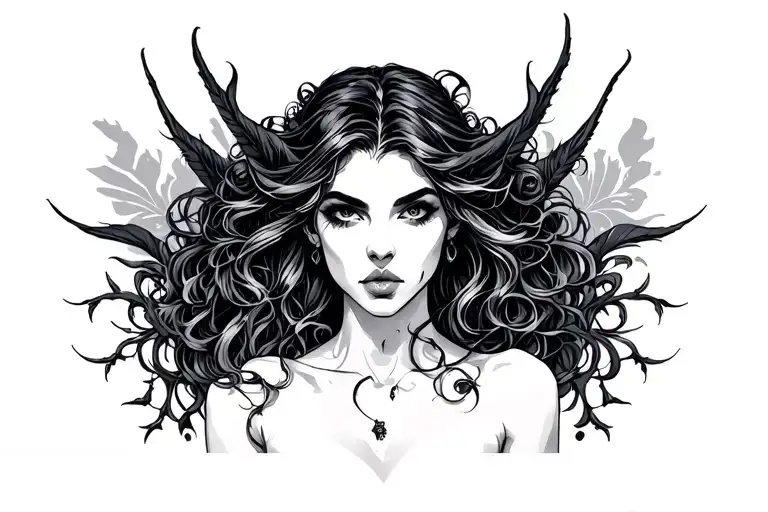 Half Good Half Evil woman tattoo design idea