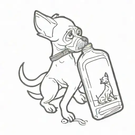 dog with bottle of rum tattoo design idea