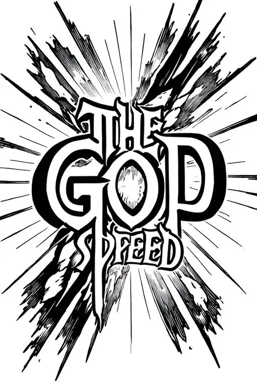  the word god speed with light rays coming tattoo design idea
