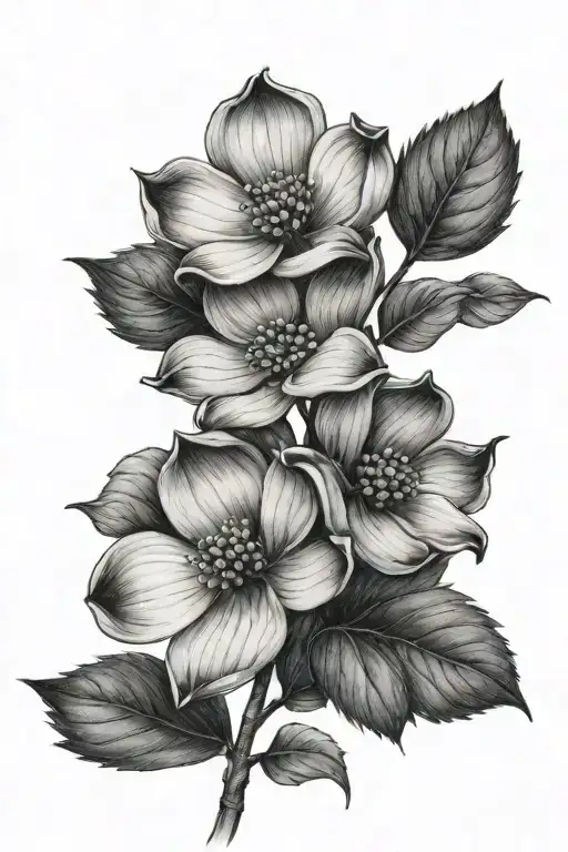 3 dogwood flower stem wrapped tattoo design idea