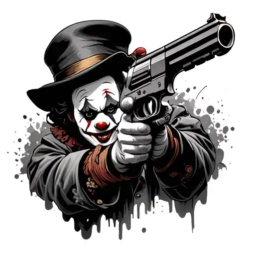 clown with gun tattoo design idea