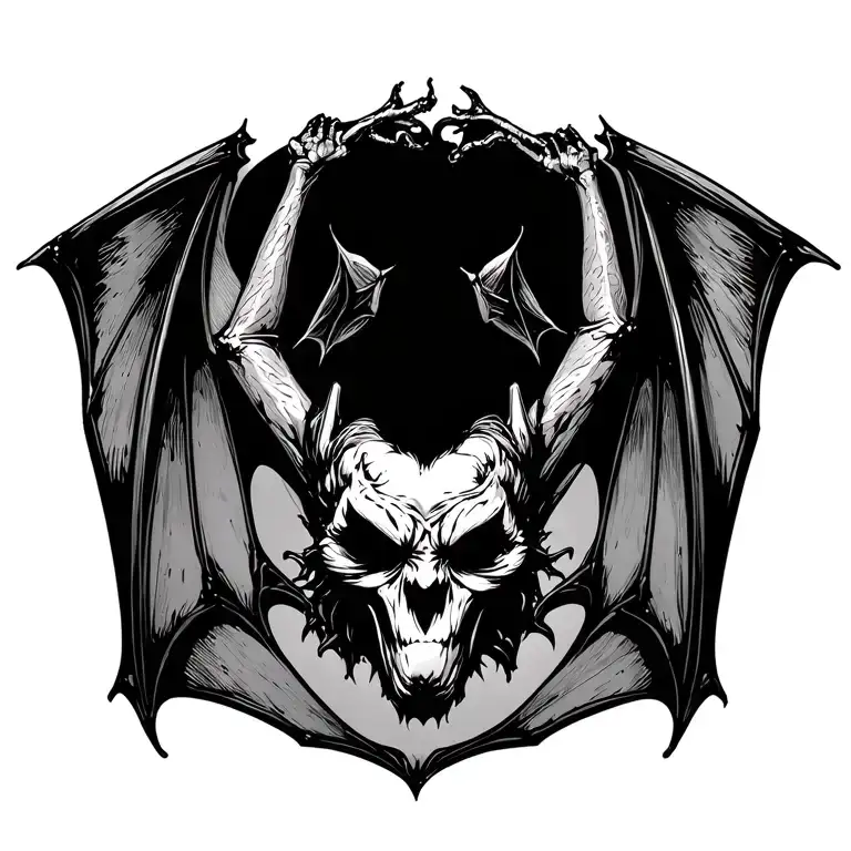 gothic bat hanging upside down tattoo design idea