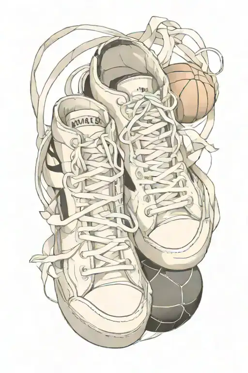a basketball and ballet shoes tied together tattoo design idea