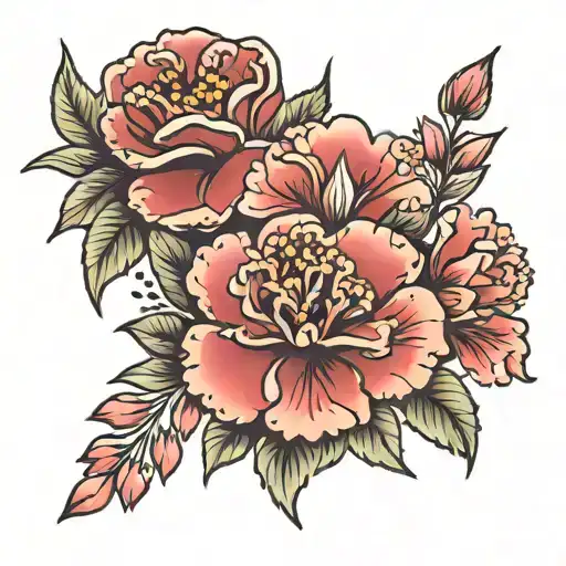 garnet and carnation flower tattoo design idea