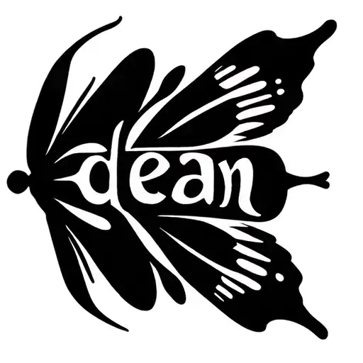 use only the letters in the name "dean" to make a typography butterfly with the letters clearly visible tattoo design idea