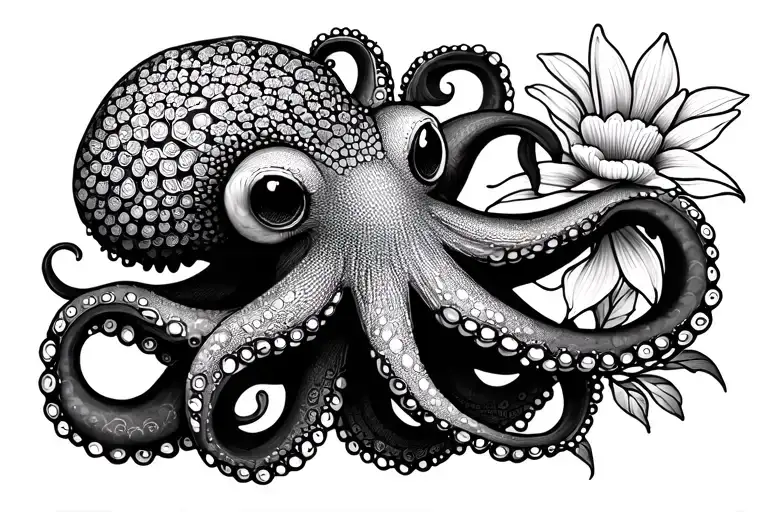 Octopus hugging flower mandala tattoo design idea
