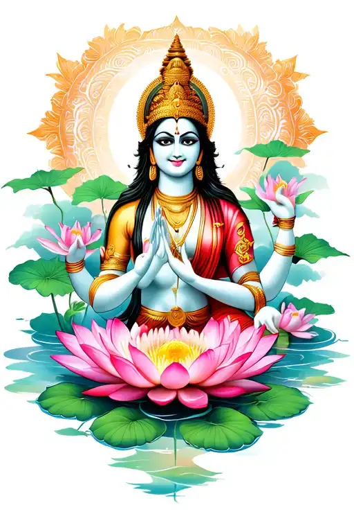 Lakshmi with lotus flowers  tattoo design idea