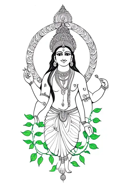 lord Krishna around divine vines tattoo design idea