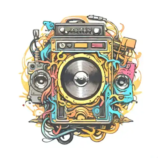 Subwoofer at music festival tattoo design idea