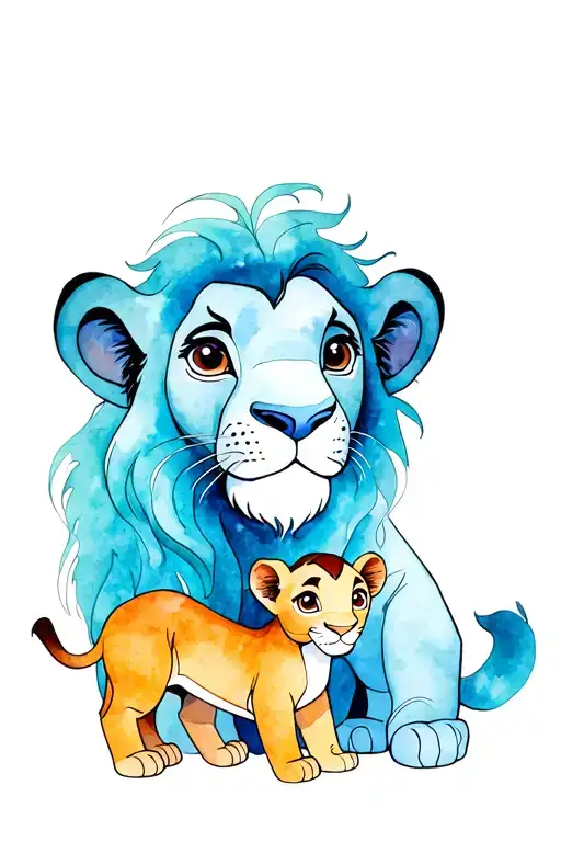 Simba and nala with a baby boy tattoo design idea