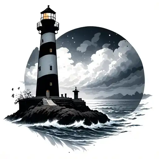lighthouse, storm tattoo design idea
