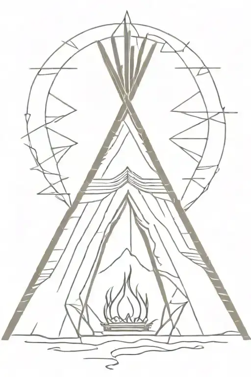 teepee, wild west, fire, rose tattoo design idea