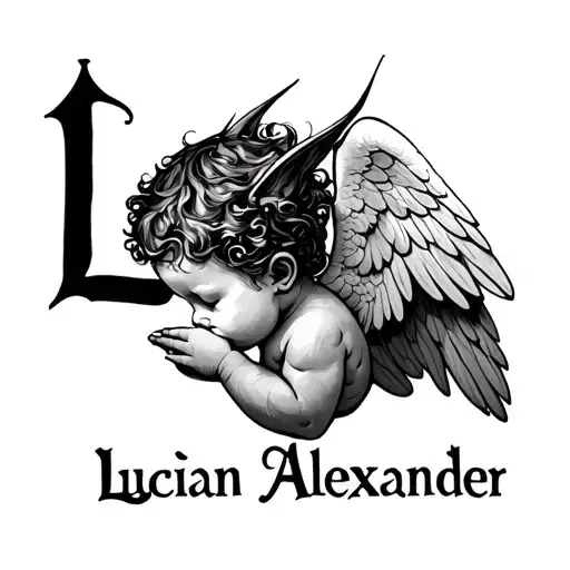 "Lucian Alexander " "Lucian Alexander " loss of baby boy angelic creature tattoo design idea
