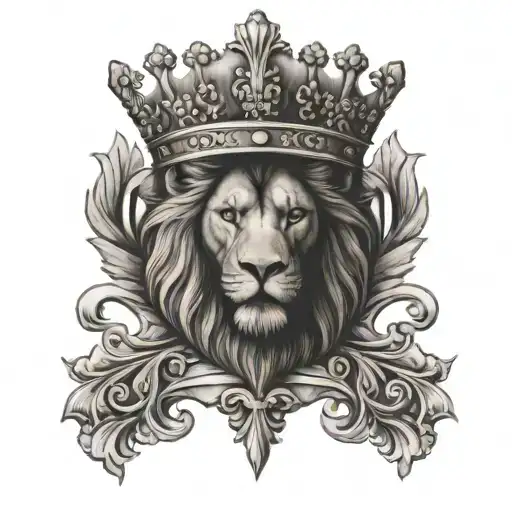 polish crown with cross surrounded on a lion    tattoo design idea