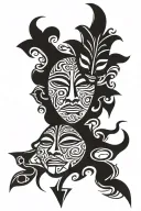 totem masks tragedy and comedy tattoo design idea
