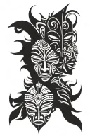 totem masks tragedy and comedy tattoo design idea