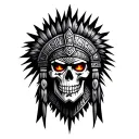 aztec warrior in skull form with fire eyes tattoo design idea