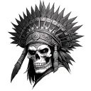 aztec warrior in skull form with fire eyes tattoo design idea