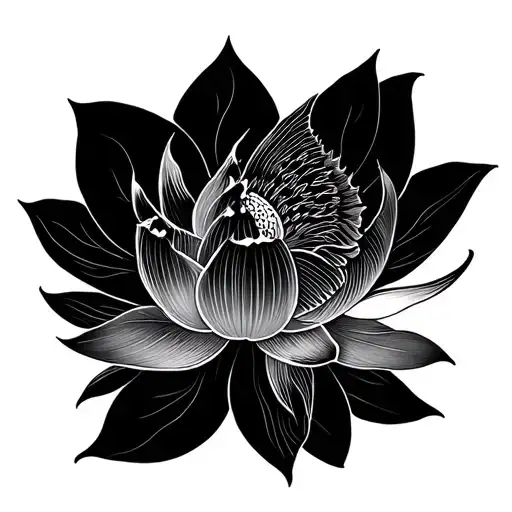 minimalist fine line viet lotus koi fish tattoo design idea