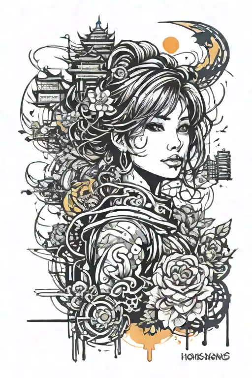 HONG KONG  LINE PRINT WITH WATERCOLOUR   tattoo design idea
